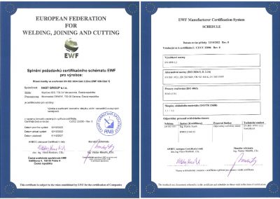 Doklad certifikace EU o svařování