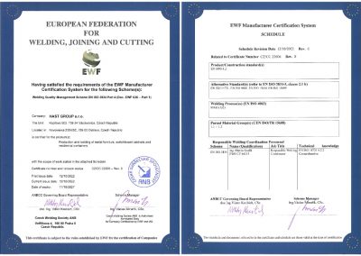 welding certificate from the European federation for welding, joining and cutting